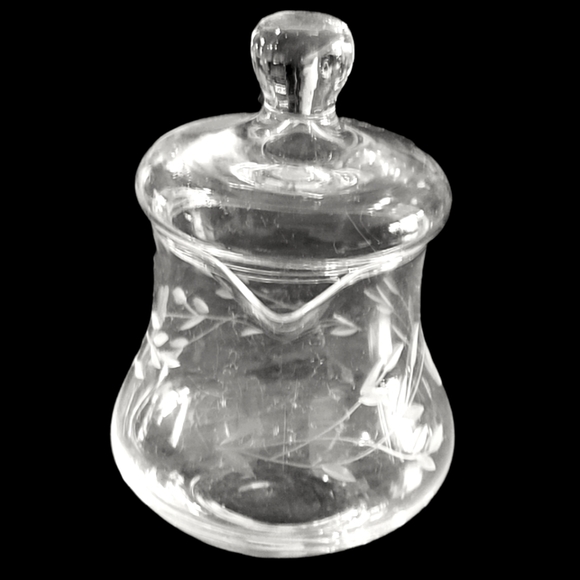Vtg Creamer Pitcher Lidded Watched Crystal Clear Flower - Picture 2 of 4
